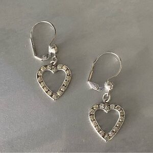 Heart with Crystals Silvertone Earrings